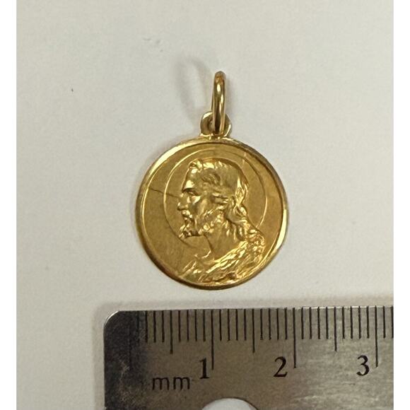 18K Yellow Gold Pendant Estate Jesus Christ Dio Ti Protegga Medal - Picture 3 of 9